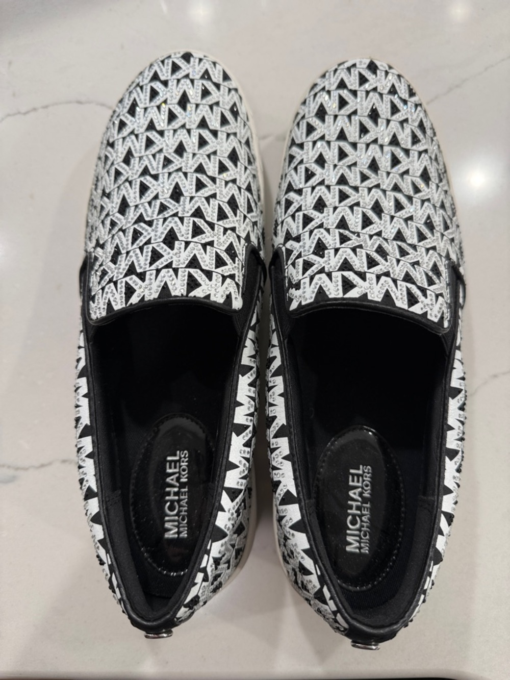 Michael Kors Black & White MK Logo Slip-On Loafers